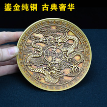 Gilt pure copper plate bowl Buddha Hall living copper plate high relief Dragon Phoenix Zodiac Chinese style classical Copper Bowl