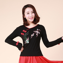 Huazhu butterfly short-sleeved dance clothing new ethnic style square dance clothing middle-aged dance performance practice clothing spring and summer