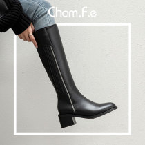 But knee boots female side zipper high heel slim Knight boots winter leather black thick heel boots 892S