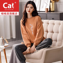 Spring and autumn pajamas womens long sleeve cotton Korean sweet students loose cute home clothes casual two-piece set tide