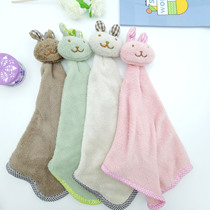 Cute rabbit square towel Kitchen bathroom hanging hand towel Coral velvet hand towel towel
