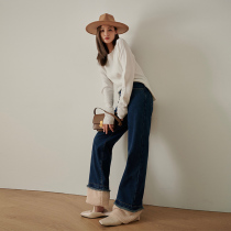 MEIYANG MEIYANG (clearance sale) ice cream jeans lamb velvet removable velvet wide leg pants