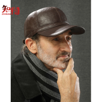 Leather hat male middle-aged and elderly winter old man cap father grandfather old man warm ear baseball cap