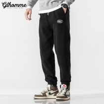 Autumn season new veg pants mens loose tie pants trend gray sweatpants plus velvet padded Joker casual pants