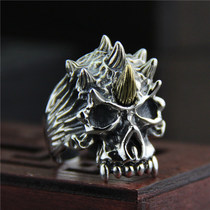 Silver Qi high-end jewelry S925 sterling silver retro ring mens silver opening personality skull ring