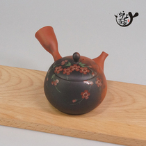 Japan imported Tokoname-yaki Jade Light Pottery Garden Made by Hirotaka Umehara Zhu Mud Kiln Bell-shaped branch weeping cherry blossom urgent-whisker teapot