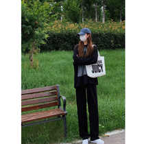 Black slim wide leg pants children 2021 autumn and winter loose hanging casual mop pants high waist straight suit pants tide tide