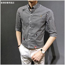 Plaid Shirt Male Summer Thin Korean version Body Trend 50% Sleeves Ruffins Inch Shirt Casual 100 Hitch Handsome Shirt