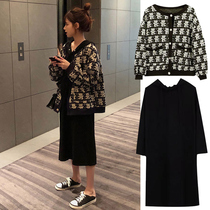 2021 new autumn dress fat mm age reduction thin sweater two-piece suit large size womens Western style