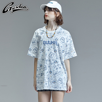 GUUKA white cotton short sleeve T-shirt female loose hip hop couple Tide brand Japanese BF style print Half sleeve t-shirt