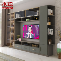 Minimalist solid wood TV cabinet combination wall cabinet high modern household small apartment living room light luxury overall film and television cabinet