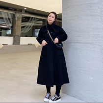 ALIN custom large size womens cashmere coat womens fat mm medium long woolen coat waist double-sided woolen coat