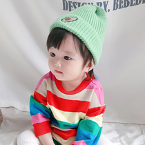 Korean version of tide candy color fruit embroidery Childrens knitted hat Joker fashion avocado baby wool hat melon leather hat