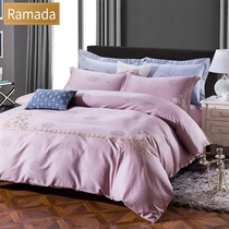 Ramada simple solid color plant flower embroidery 1 5m bed four-piece set cotton 40 cotton 1 8m bedding