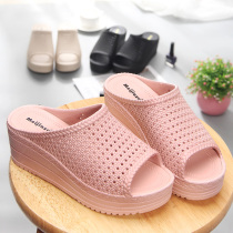 New summer cool slippers female soft bottom Joker high heels wear sandals thick bottom Net red slippers home non-slip