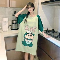 Pregnant womens nightskirts womens summer 2021 New Crayon Chan cotton large size students sweet cute nightclothes summer