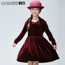 2021 Autumn Winter Girl Velvet Small Shawl Shoulder Matching Skirt Small Kan Shoulder Long Sleeve Children Small Gown Jacket Cardiff Warm