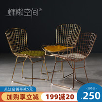 Lazy space Wrought iron chair backrest Creative single metal makeup stool Net red simple Nordic Gold dining chair