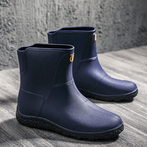 Rain shoes mens middle tube wear-resistant non-slip waterproof rain boots thick fishing shoes fashion short tube water shoes tide work rubber shoes