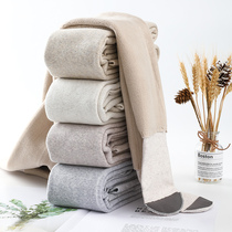  Autumn and winter threaded Japanese leggings socks womens vertical striped cotton oatmeal color thin and warm even feet thickened plus velvet