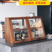 Japanese-style pure solid wood kitchen storage cabinet cupboard seasoning cabinet Small dining side cabinet Table finishing cabinet Glass locker