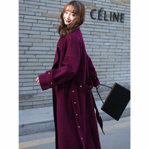 Clearance Zhenzang black currant purple lace double-sided alpaca wool coat womens long winter thickened woolen jacket