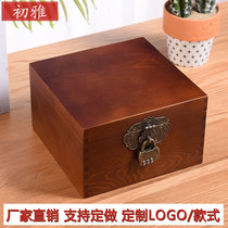 Wooden box retro with lock certificate storage box desktop storage box sundries household password small wooden box wooden custom