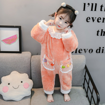 Childrens jumpsuit Flannel girls autumn and winter double thickened baby children coral velvet baby baby pajamas