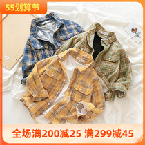 Childrens Pure Cotton Plaid Shirt Spring Autumn Clothing 100 Hitch Male and female childrens shirts CUHK Lining Coat Jacket Han Edition Tide 2022