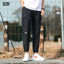 Boys pants ins harbor wind overalls mens Tide brand casual pants 2021 autumn ankle-length pants tie pants straight pants