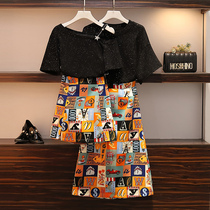  Big woman high-end plus size womens summer new fat sister belly cover loose thin dress age reduction two-piece suit