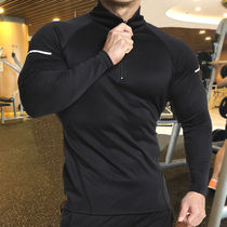 Muscle coach brother training suit sports exercise black tight top quick-drying long-sleeved jacket fitness clothes mens trend