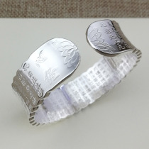 Baishi Yincheng Wide Noodle Heart Sutra Womens Sterling Silver Bracelet 999 Silver Bracelet Open Lotus Retro National Style