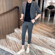 Fugui bird 70% sleeve mens suit suit 2021 Summer new youth sashimi in sleeves Two sets of men