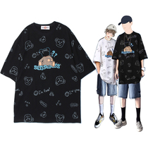 GCHC Summer Tide Card Mistress with small Bear short sleeve Mens full print loose bf original Cebu students T-shirt blouses