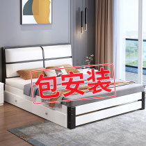 Solid wood bed 1.5 meters Modern simple double bed Master bedroom 1.8 Rental home simple economy storage single bed