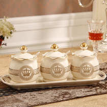 European style seasoning jar Ceramic seasoning jar Salt shaker seasoning jar bottle seasoning box set Kitchen utensils