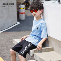 Boys short-sleeved suit summer thin 2020 Western style two-piece set of small boys short-sleeved T-shirt in large childrens shorts tide