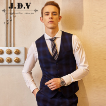 JDV clearance mens spring new dark blue business slim plaid mens suit vest mens horse clip