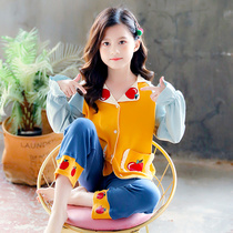 Childrens pajamas Girls spring and Autumn thin long-sleeved cotton childrens pajamas Little girl princess home clothes summer suit