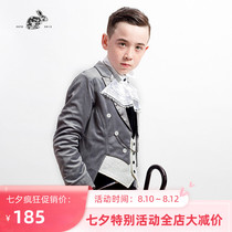 Le Wenxi casual regular spring and autumn single-breasted velvet dress childrens mens gray new Western style mens suit