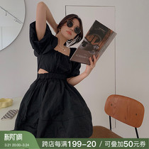 deessesicile 9 fold dark Black Princess design Discree Bubble Sleeves Small Black Dress With Dress Short Skirt