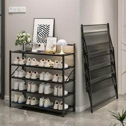 Iron shoe rack home door Simple foldable 2023 new explosion black and white system free installation multi -layer shoe cabinet