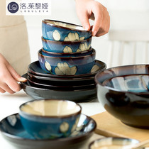 LO GULEYA Ceramic Bowl Home Day Style Retro Creative Rice Bowl dish Dish Dinner Plate Microwave Cutlery