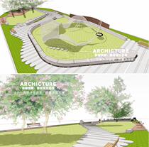 su material street corner Small Park Square small strip landscape with paved garden Road bench landscape sculpture su model zR