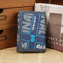 Jamie Road mens casual three-fold short canvas nylon small wallet Student sports zipper change clip anti-theft chain