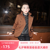 Le Wenxi childrens clothing spring new products mens middle and large childrens British double-breasted medium and long windbreaker cotton jacket junior