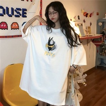 With Cotton Big Code Woman Dress Fat mm200 Haggi Short Sleeve T-shirt Schoolgirl Loose Bf Wind Medium Long blouses