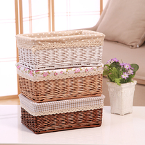 Rattan storage basket desktop kitchen basket rectangular small bamboo basket fruit basket woven basket Home Mini