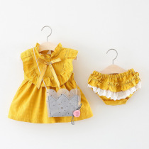 Female baby sleeveless dress woman 0-1-2 years old newborn baby clothes 6-9 female baby dresses PP pants